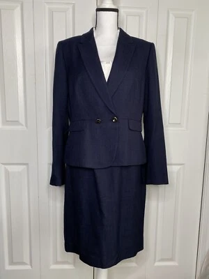 Antonio Melani Suit Dress Woman's Office Casual Silk Bust Navy Blue White Sz 12 - Image 1 of 4