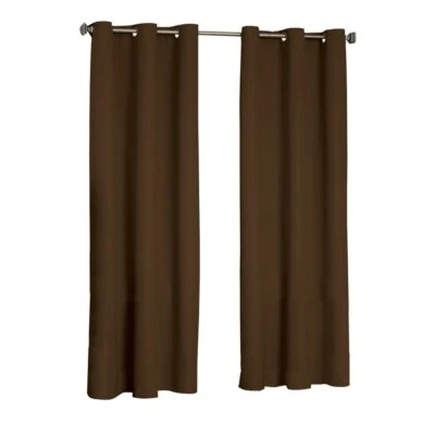 Blackout Curtains- Eclipse Microfiber Thermaback,  Grommet Panels (2) Brown 95" - Image 1 of 4