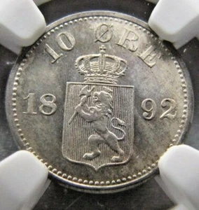 Norway 10 Ore 1892 NGC MS 65+. Finest graded ! - Picture 1 of 3