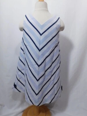 Vestido sin mangas LULI & ME para niñas azul y blanco a rayas lino algodón cuello en V talla 6 Foto 1 de 4