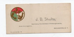 Tarjeta de visita 1890 para O.of R.C. Secretario J.D. Shults Rochester NY - Imagen 1 de 2