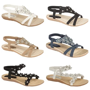 NEW LADIES WOMEN PARTY FASHION SUMMER HOLIDAY BEACH SANDALS LOW WEDGE FLAT SHOES - Picture 1 of 17
