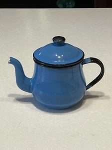 Tetera vintage de juguete para niños de granito azul cuello de ganso tetera una taza crema - Imagen 1 de 8