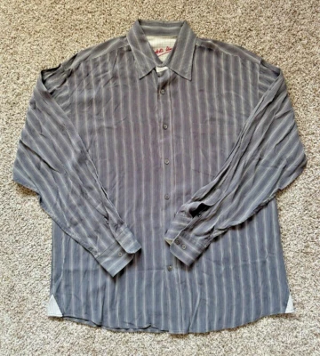 Bugatchi Uomo Men's Gray Pinstripes Long-Sleeve Button-Up Shirt Large - Image 1 of 4
