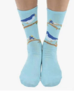 New Snoozies Womens Simply Pairables Splitz Novelty Crew Socks Mama & Baby Bird - Picture 1 of 5