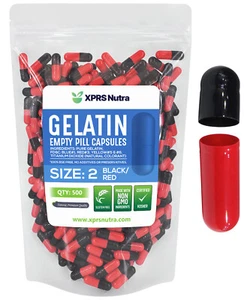 Kapseln Express - Größe 2 schwarz/rot leere Gelatinekapseln Gelcaps koschere Pille  - Bild 1 von 11
