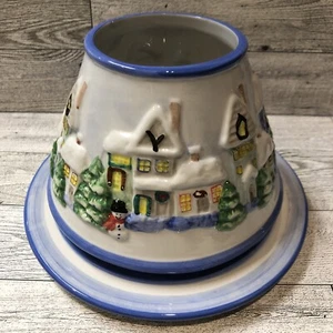 Christmas Village Candle Shade (4x6”) & Plate (7”) Winter Ceramic for Jar Candle - Picture 1 of 7