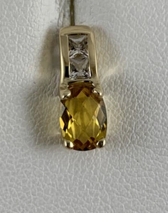 Earrings Citrine Drop Dangle With CZ Princess Cut Channel Set In 14k - Picture 1 of 13