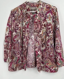 Chicos 2 Large Linen Floral Paisley Ruffle Open Front Jacket Pockets - Picture 1 of 4