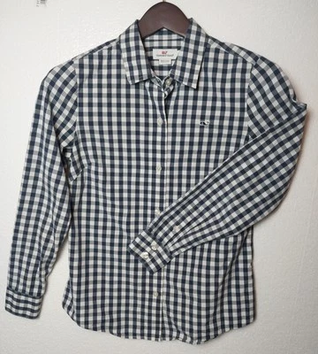 Vineyard Vines Women's Classic Gingham Shirt Preppy Blue White Fitted Size 4  - Imagem 1 de 4