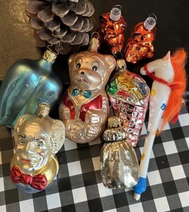 Vintage Glass Christmas Ornament Lot~8pc Pepper Hobby Horse Inge Teddy Bears - Picture 1 of 8