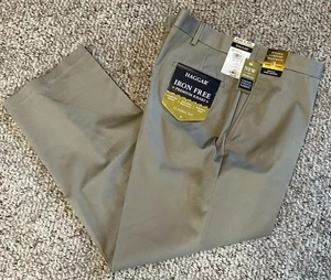 Haggar Iron Free Premium Khaki Flat Front Classic Fit Stretch Pants Men's 42x30 - Picture 1 of 2