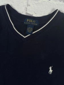 Polo Ralph Lauren T Shirt Boys L (14-16) Blue Short Sleeve V-Neck 100% Cotton - Picture 1 of 8