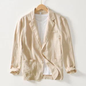 Men Jacket Cardigan Suit Outwear Coat Casual Linen Autumn Spring Blazers - Picture 1 of 30