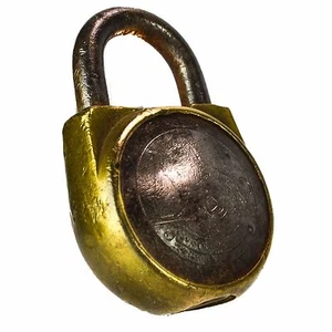 Lion Padlock Vintage Old Antique Lock Brass Round (no key)  - Picture 1 of 12