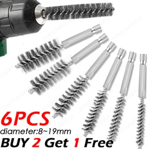 6Pcs Stainless Steel Electric Drilling Brushes Wire Pipe Brush Hexagonal Rod Set - Picture 1 of 10
