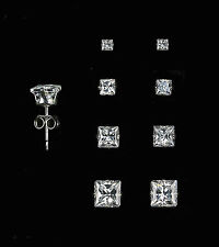 925 Sterling Silver Square Stud Set of 4 Earrings (2mm, 3mm, 4mm, and 5mm)