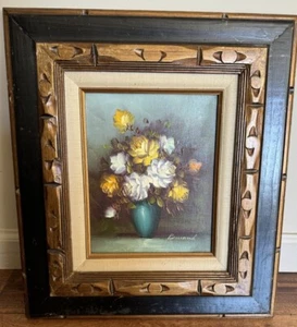 Vintage 70er Oil Panting Floral Stillleben Rosen Vase versengt vom Künstler MCM Retro - Bild 1 von 18