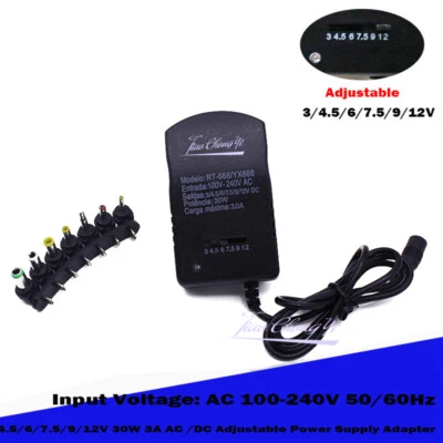 Adaptador ajustável CA DC fonte universal 35W 3V 4.5V 5V 6V 7.5V 9V 12V 2A 2.5A - Imagem 1 de 4