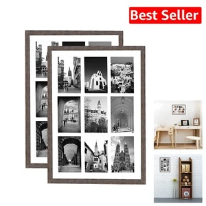 Sophisticated Distressed Brown Collage Frame for 9 Photos - Stylish Home Décor - Picture 1 of 9