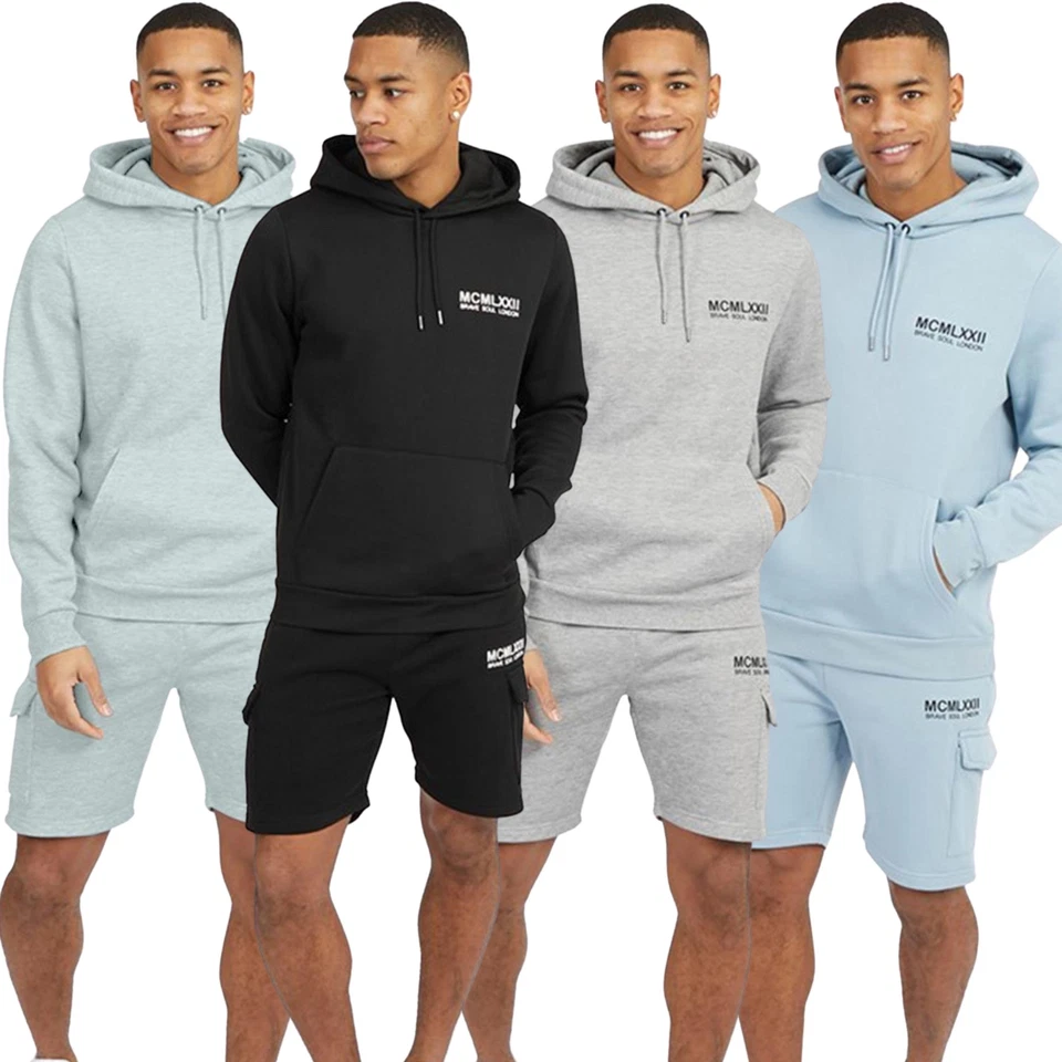 Brave soul Mens Hoodie and Shorts Set Cargo Pocket & Drawstring Hood Size S-2XL - Image 1 of 1