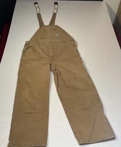 Carhartt R01 BRN USA Union Brown Double Knee Cotton Duck Bib Overall Mens 42/30 - Picture 1 of 11