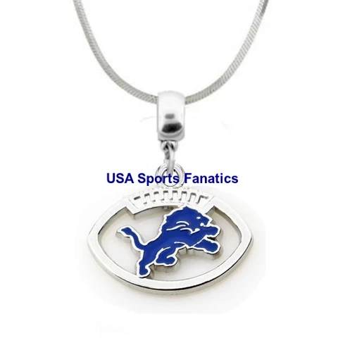 NFL Detroit Lions Football Logo Pendant Necklace On A 925 Snake Chain Cover