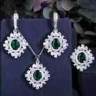3Ct Oval Cut Lab-Created Emerald Halo Women's Jewelry Set 14K White Gold Plated