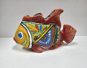Talavera Fish Pot Planter Mexico Hand Painted Red Green 11" × 7" - Picture 1 of 11