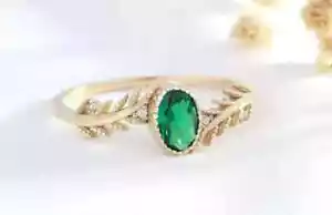 2 Ct Oval Cut Lab-Created Emerald 14k Yellow Gold Plated Unique Engagement Ring - Picture 1 of 4