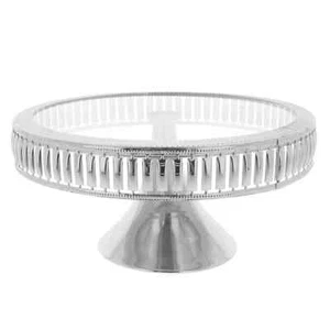 30cm Silver Cake Stand Glass Dessert Muffin Display Plate Food Rack Holder - Picture 1 of 1