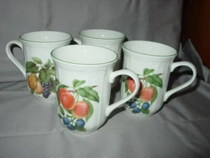 Mikasa Antique Orchard 4 Mugs Porcelain Fruit Pattern Scalloped 4 1/2" - Picture 1 of 3