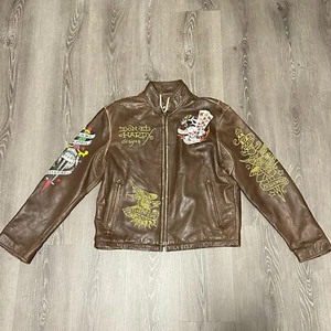 Ed Hardy Vintage Leder Death Before Dishonor Biker Jacke Gr. M - Bild 1 von 10