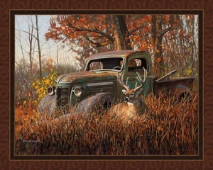 A Buck and a Truck Fabric Wall or Quilt Top Panel 100% Cotton - Picture 1 of 1