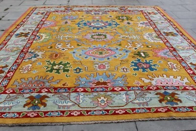 Tapis Oriental En Laine Turc Oushak Jaune Fait Main Traditionnel Vintage 387x310 - Photo 1/4