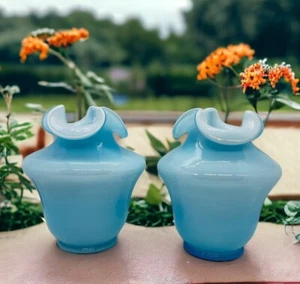 2 - Jarrones Fenton Blue Superposición Tri-Crimp Gran Manto/Jarrones de Pieza Central - Imagen 1 de 8