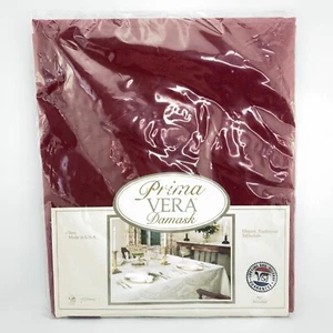 Prima Vera Damask Tablecloth Burgundy 70 Inch Round Miliken Brand New Old Stock - Picture 1 of 7
