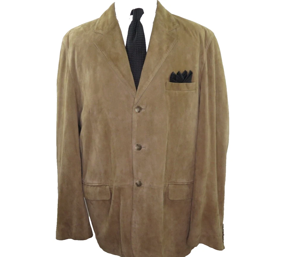 Joseph Lyman Hombres Cuero Gamuza Genuino Marrón Claro Blazer Chaqueta Abrigo Deportivo 46 L Foto 1 de 4