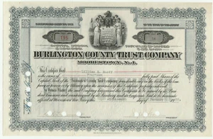 Certificado de acciones de Burlington County Trust Company Moorestown Nueva Jersey - Imagen 1 de 1