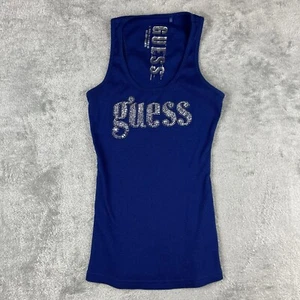 Camiseta sin mangas Guess para mujer XS azul/púrpura espalda deportiva acanalada tejida con joyas Y2K - Imagen 1 de 7