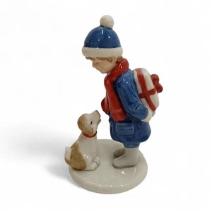 Royal Copenhagen Boy with Present & Dog 081 Figurine Christmas Blue - Preloved - Picture 1 of 24