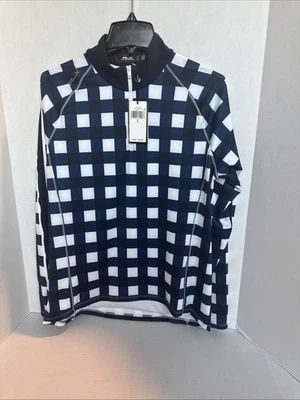 Sudadera de golf para mujer RLX Ralph Lauren 1/3 cremallera L azul/blanco a cuadros nueva con etiquetas $188 Foto 1 de 4