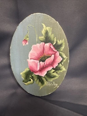 Vintage - Pintura al óleo original - Flores de amapola - Pequeño 5x7 ovalado - Shirley Foto 1 de 4
