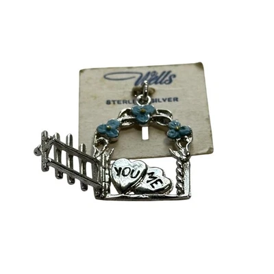 Wells Sterling Silver “You & Me” Gate Arbor Pendant w/ Blue Flowers 2.3g VTG - Image 1 of 4