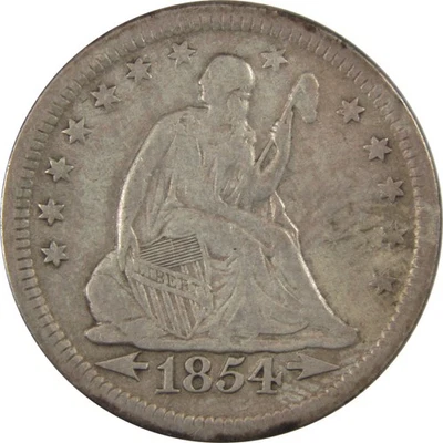 1854 Seated Liberty Quarter VF Very Fine Silver 25c Coin SKU:CPC0939 - Image 1 of 4