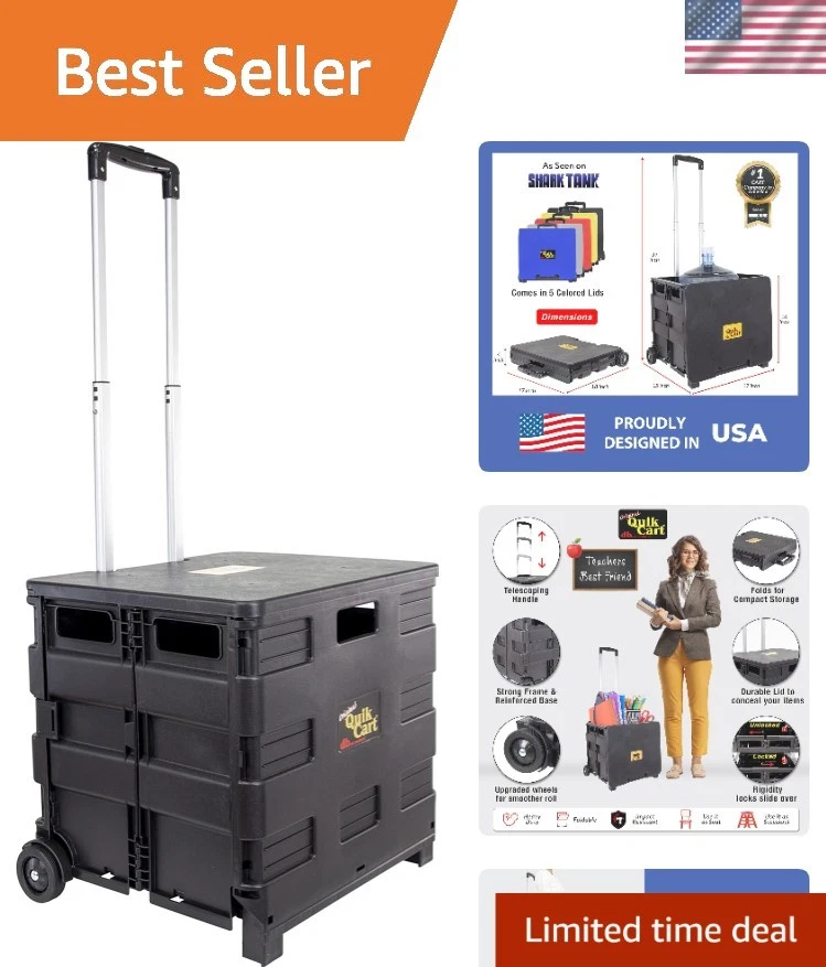 DBEST Products Quik Cart Two Wheeled Collapsible Handcart With Black Lid Rolling