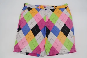Loudmouth Golf Shorts Mens 40 Argyle Diamond Print Multicolor Stretch Cotton - Picture 1 of 8