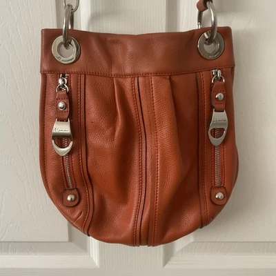 B Makowsky Leather Crossbody Shoulder Bag Silver Terracotta Camel 2000s - Image 1 of 4