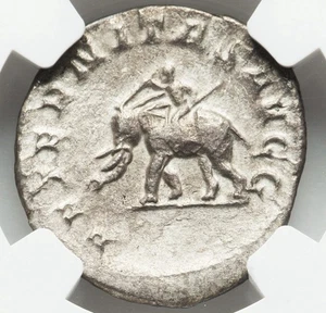 Philip I Arab 244-249, Roman Empire ELEPHANT Saecular Games AR Denarius, NGC XF - Picture 1 of 5