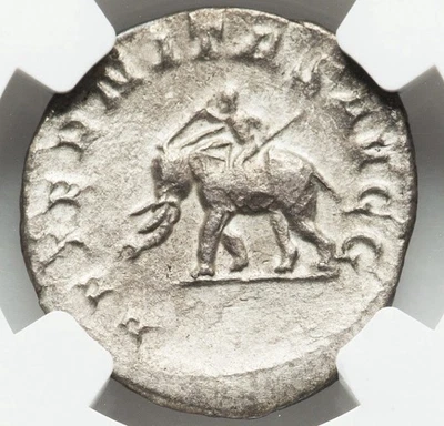 Philip I Arab 244-249, Roman Empire ELEPHANT Saecular Games AR Denarius, NGC XF - Image 1 of 4